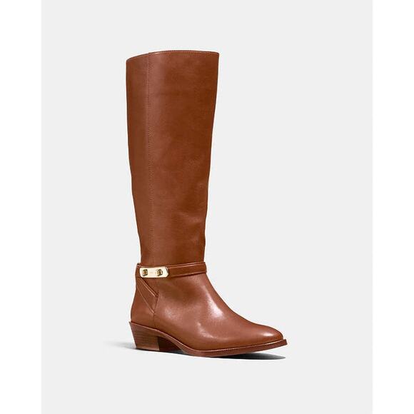 Coach Tan Tall Caroline Swagger Boot 7.5B - Picture 1 of 11